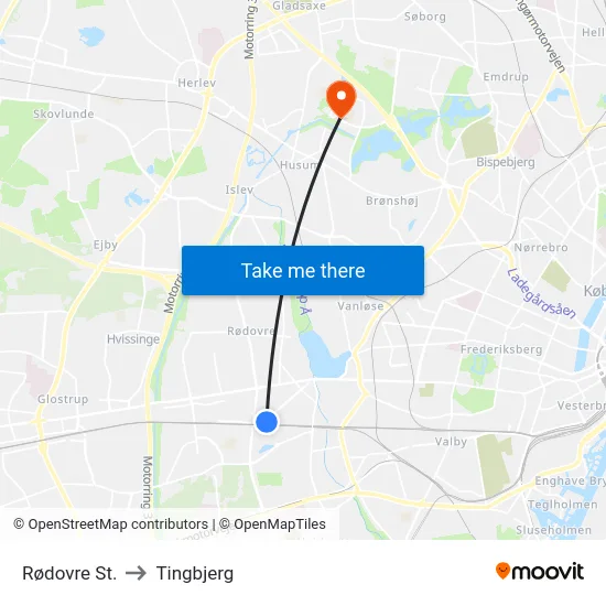Rødovre St. to Tingbjerg map