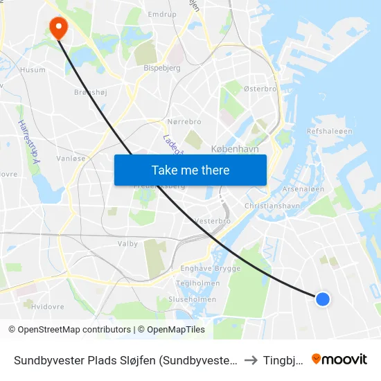 Sundbyvester Plads Sløjfen (Sundbyvester Plads) to Tingbjerg map