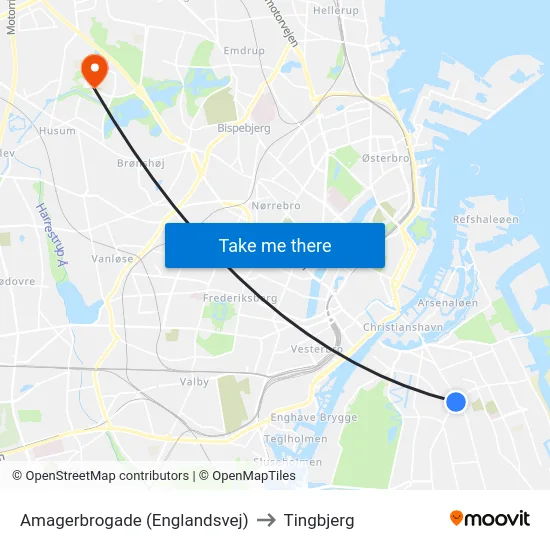 Amagerbrogade (Englandsvej) to Tingbjerg map