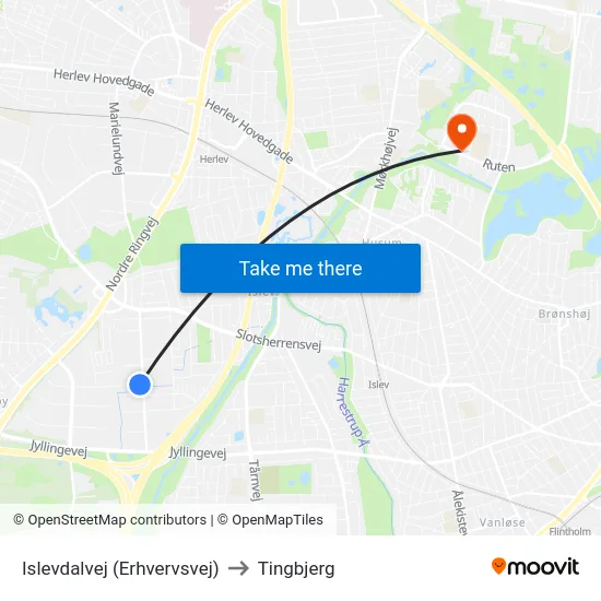 Islevdalvej (Erhvervsvej) to Tingbjerg map