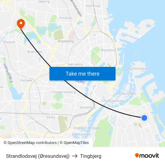 Strandlodsvej (Øresundsvej) to Tingbjerg map