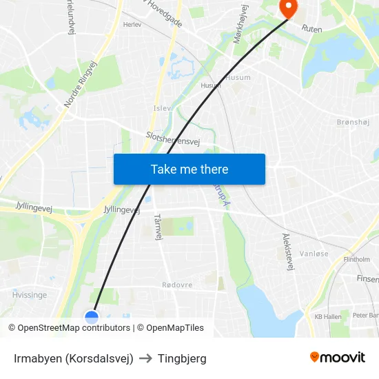 Irmabyen (Korsdalsvej) to Tingbjerg map