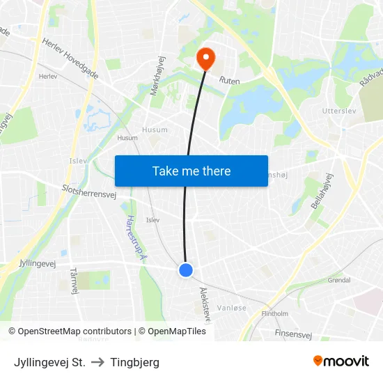 Jyllingevej St. to Tingbjerg map