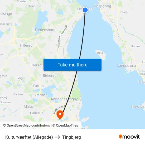 Kulturværftet (Allegade) to Tingbjerg map