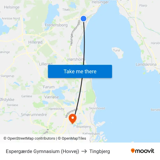 Espergærde Gymnasium (Hovvej) to Tingbjerg map