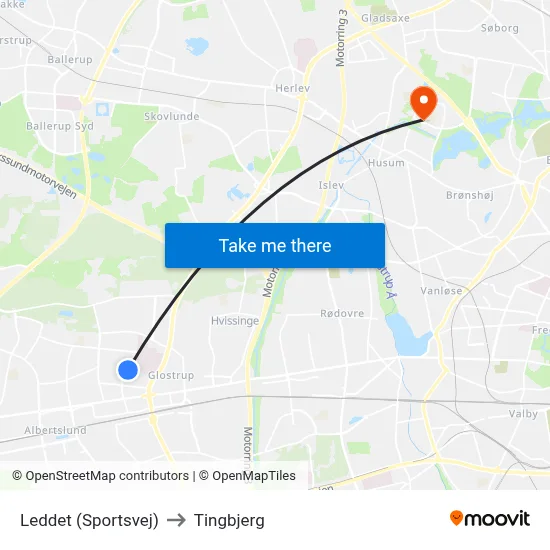 Leddet (Sportsvej) to Tingbjerg map