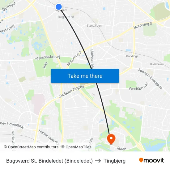 Bagsværd St. Bindeledet (Bindeledet) to Tingbjerg map