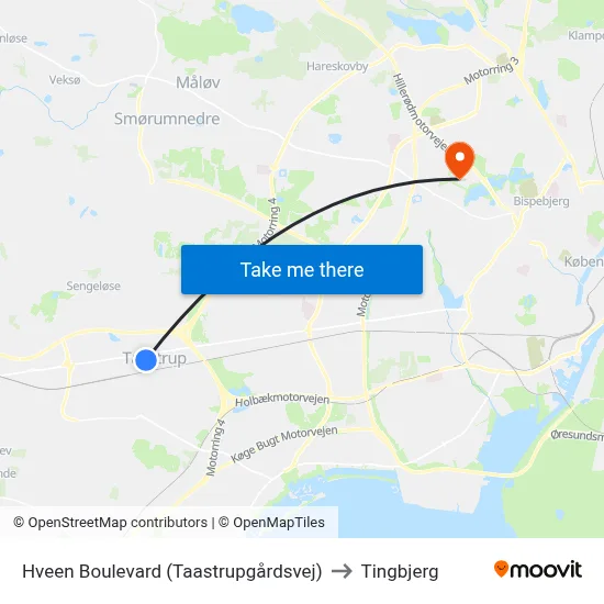 Hveen Boulevard (Taastrupgårdsvej) to Tingbjerg map