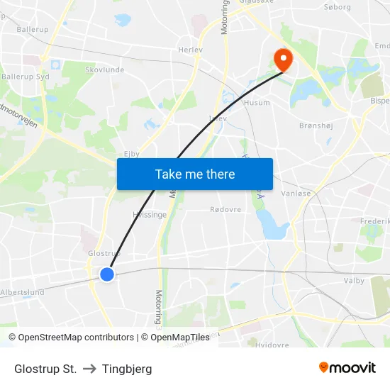 Glostrup St. to Tingbjerg map