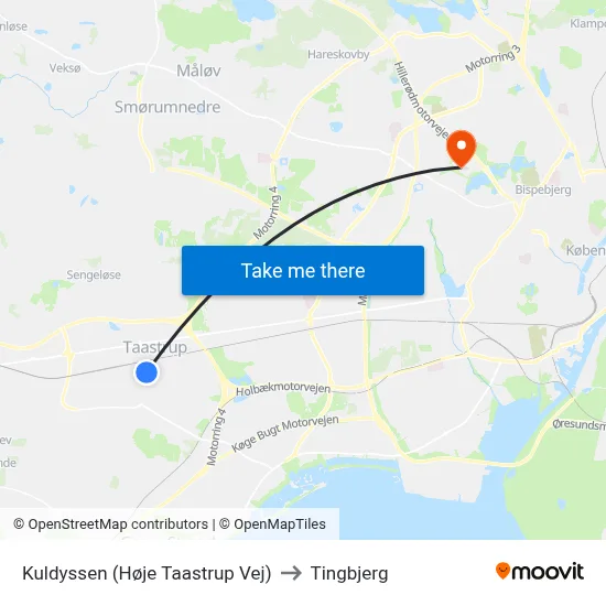 Kuldyssen (Høje Taastrup Vej) to Tingbjerg map