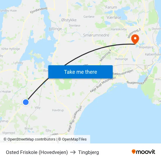 Osted Friskole (Hovedvejen) to Tingbjerg map