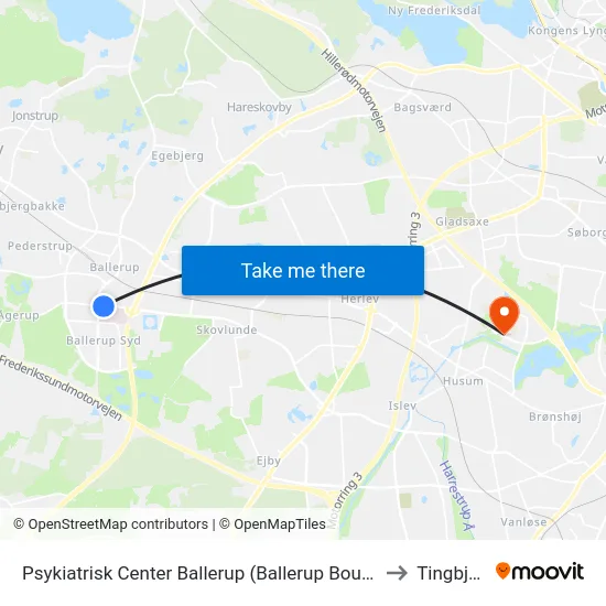 Psykiatrisk Center Ballerup (Ballerup Boulevard) to Tingbjerg map