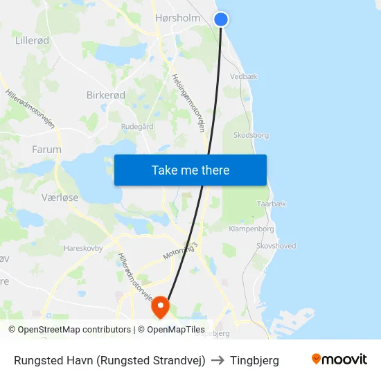 Rungsted Havn (Rungsted Strandvej) to Tingbjerg map