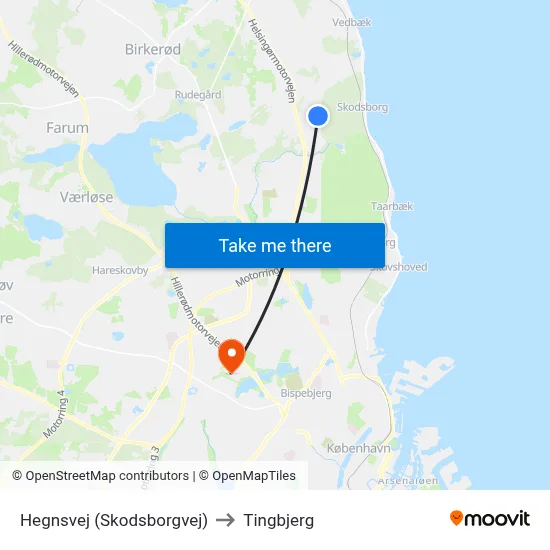 Hegnsvej (Skodsborgvej) to Tingbjerg map
