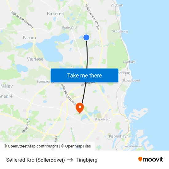 Søllerød Kro (Søllerødvej) to Tingbjerg map