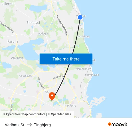 Vedbæk St. to Tingbjerg map