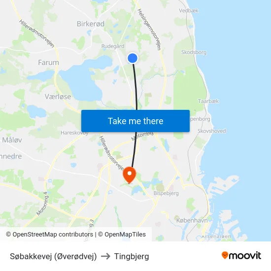 Søbakkevej (Øverødvej) to Tingbjerg map
