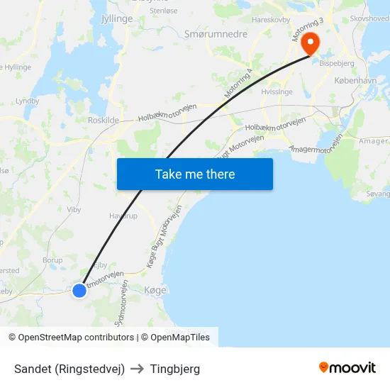 Sandet (Ringstedvej) to Tingbjerg map