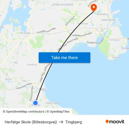 Herfølge Skole (Billesborgvej) to Tingbjerg map