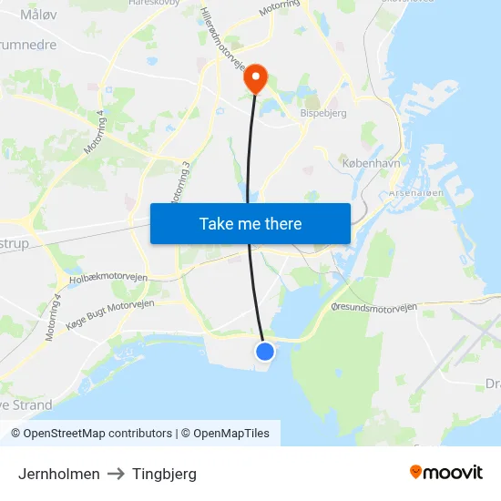 Jernholmen to Tingbjerg map