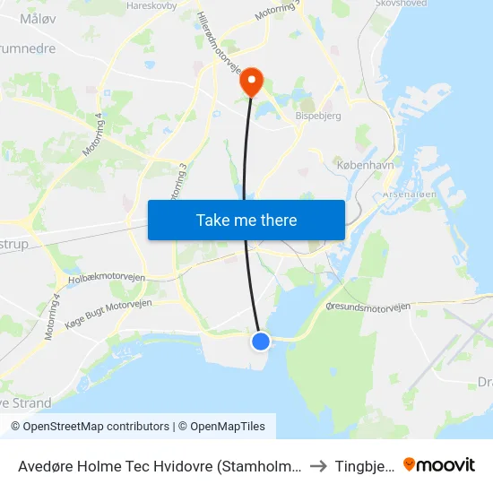 Avedøre Holme Tec Hvidovre (Stamholmen) to Tingbjerg map