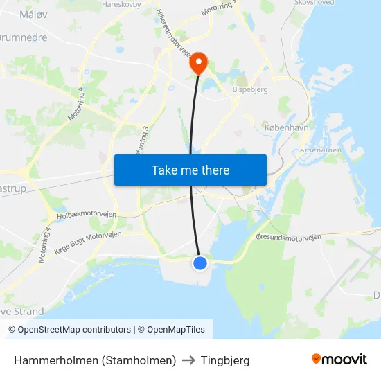 Hammerholmen (Stamholmen) to Tingbjerg map