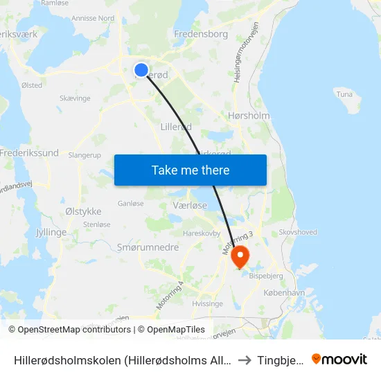 Hillerødsholmskolen (Hillerødsholms Allé) to Tingbjerg map