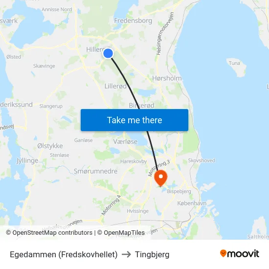 Egedammen (Fredskovhellet) to Tingbjerg map