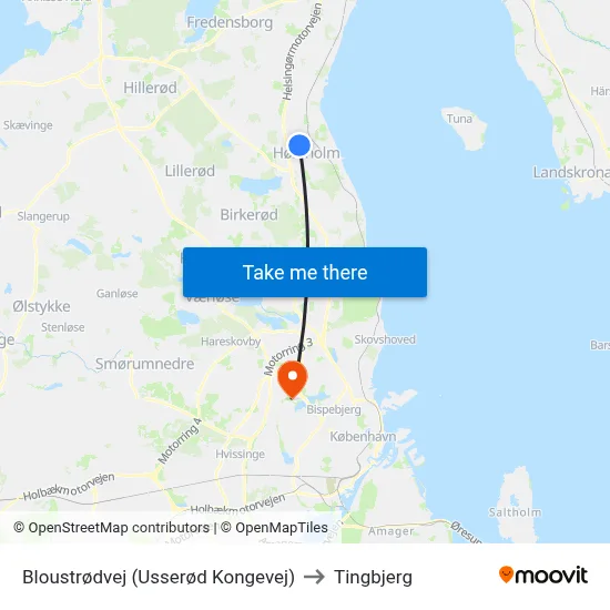 Bloustrødvej (Usserød Kongevej) to Tingbjerg map