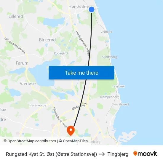 Rungsted Kyst St. Øst (Østre Stationsvej) to Tingbjerg map