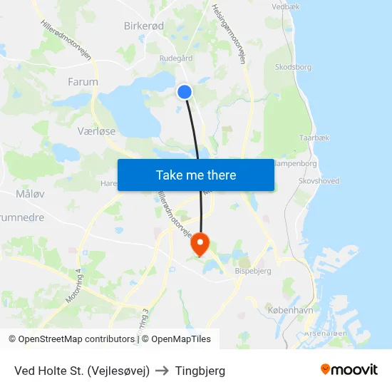 Ved Holte St. (Vejlesøvej) to Tingbjerg map
