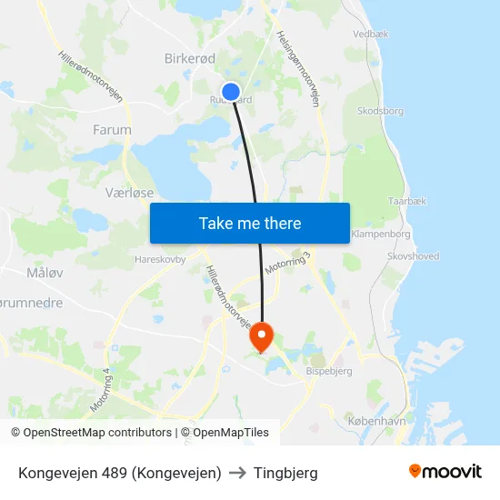 Kongevejen 489 (Kongevejen) to Tingbjerg map