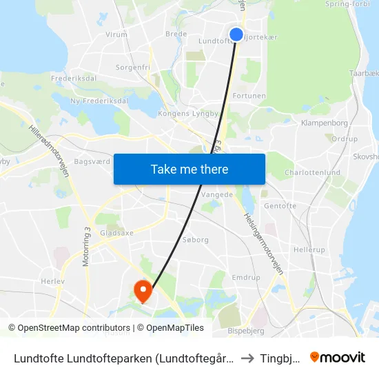 Lundtofte Lundtofteparken (Lundtoftegårdsvej) to Tingbjerg map