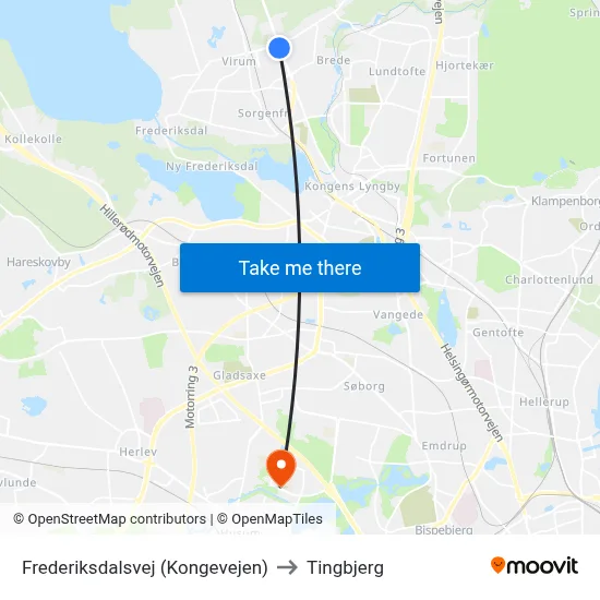 Frederiksdalsvej (Kongevejen) to Tingbjerg map