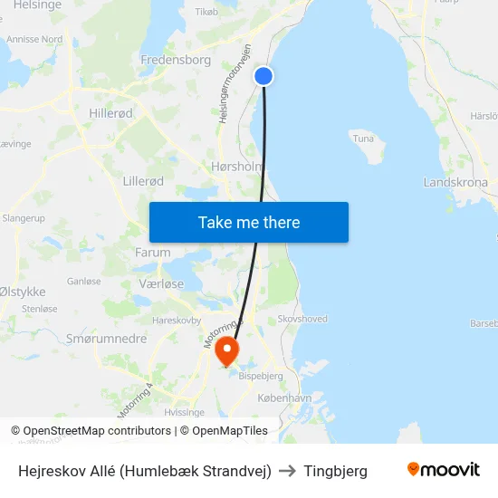 Hejreskov Allé (Humlebæk Strandvej) to Tingbjerg map