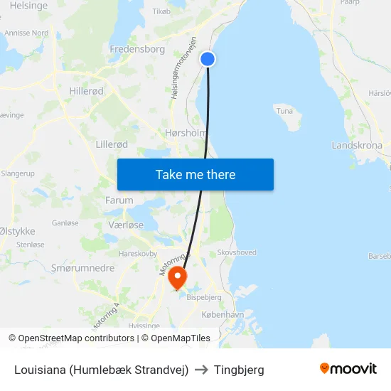 Louisiana (Humlebæk Strandvej) to Tingbjerg map