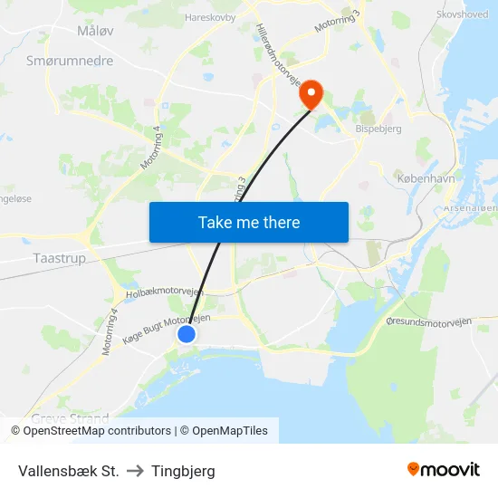 Vallensbæk St. to Tingbjerg map