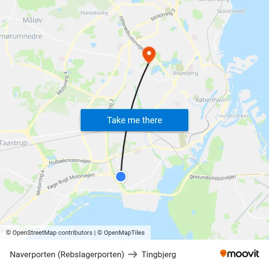 Naverporten (Rebslagerporten) to Tingbjerg map