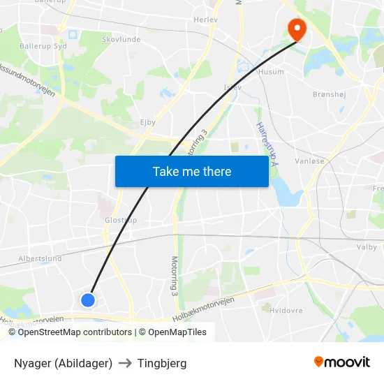 Nyager (Abildager) to Tingbjerg map