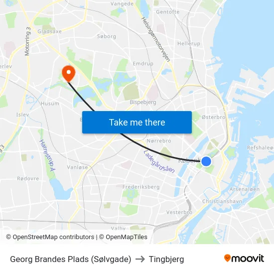 Georg Brandes Plads (Sølvgade) to Tingbjerg map