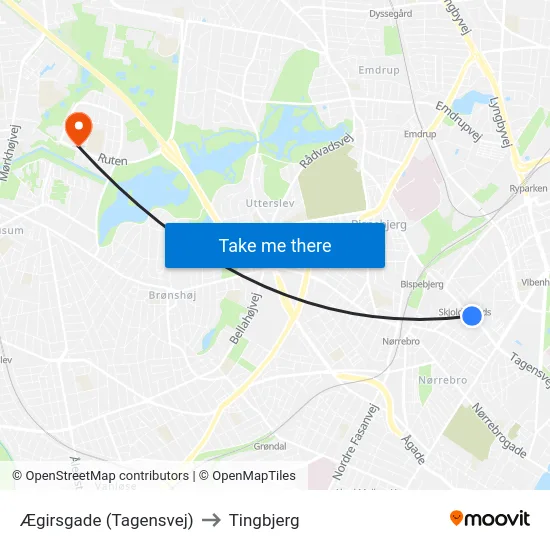 Ægirsgade (Tagensvej) to Tingbjerg map