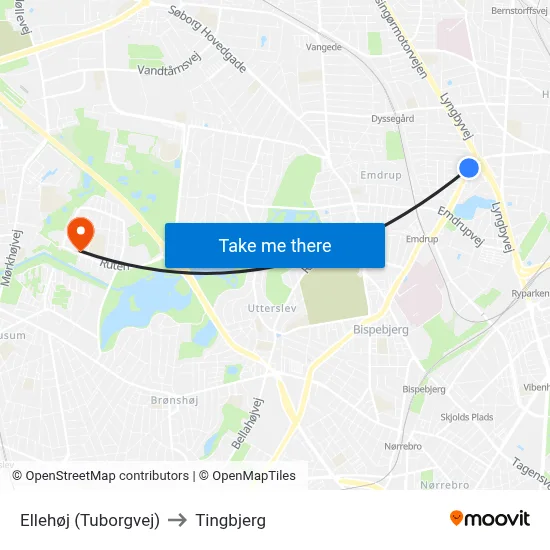 Ellehøj (Tuborgvej) to Tingbjerg map