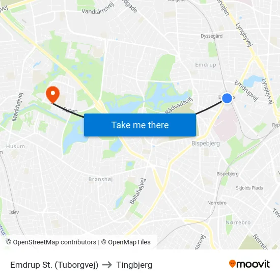 Emdrup St. (Tuborgvej) to Tingbjerg map