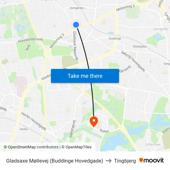 Gladsaxe Møllevej (Buddinge Hovedgade) to Tingbjerg map