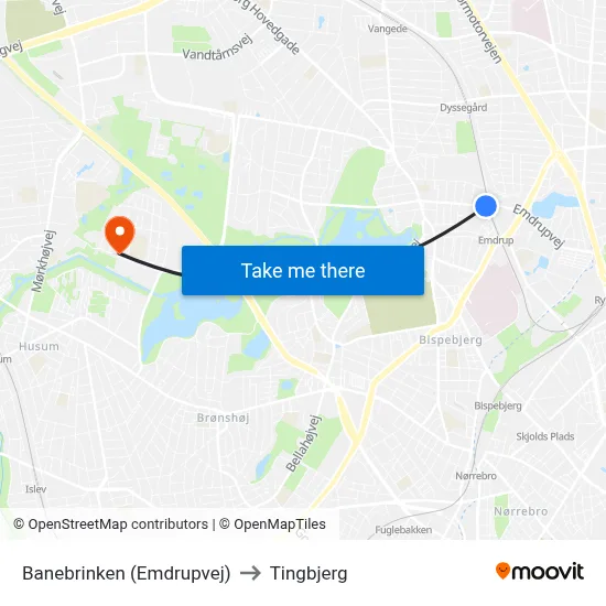 Banebrinken (Emdrupvej) to Tingbjerg map