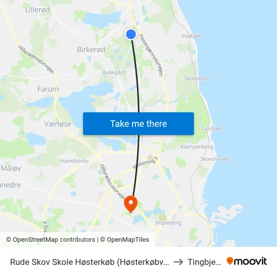 Rude Skov Skole Høsterkøb (Høsterkøbvej) to Tingbjerg map