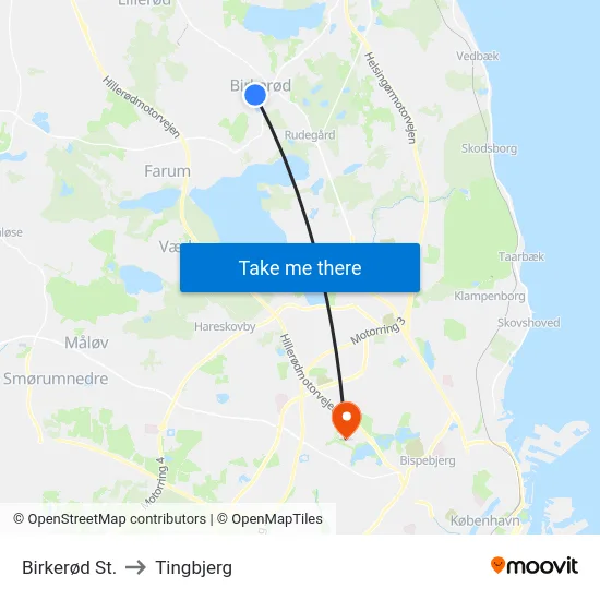 Birkerød St. to Tingbjerg map