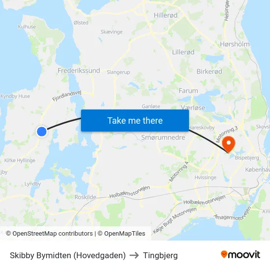 Skibby Bymidten (Hovedgaden) to Tingbjerg map