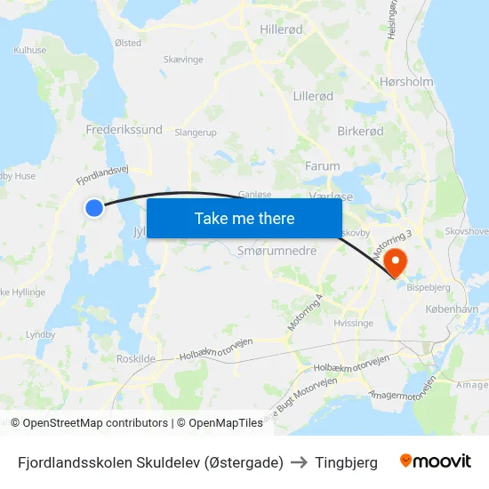 Fjordlandsskolen Skuldelev (Østergade) to Tingbjerg map