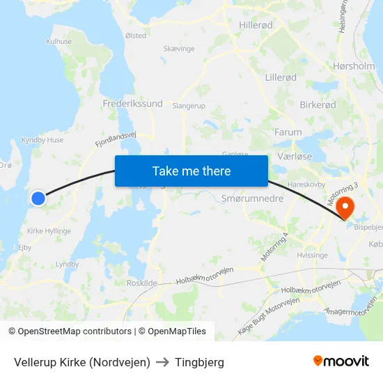 Vellerup Kirke (Nordvejen) to Tingbjerg map